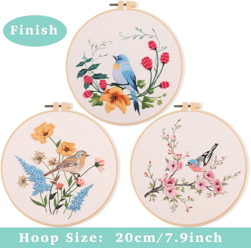 REEWISLY 3p Embroidery Starter Kit Patterns, DIY Adult Cross Stitch Kits Beginner, Including 3 Plastic Embroidery Rings, 1 Scissors, Colored Threads,Needles and Instructions - Image 3